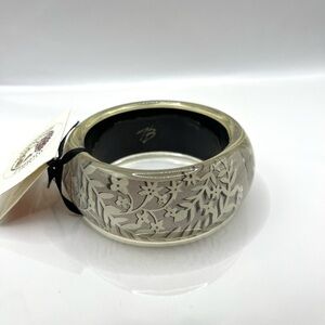 Elegant Gray Floral Bangle Unique Handmade Bracelet Resin and Paper Heavy